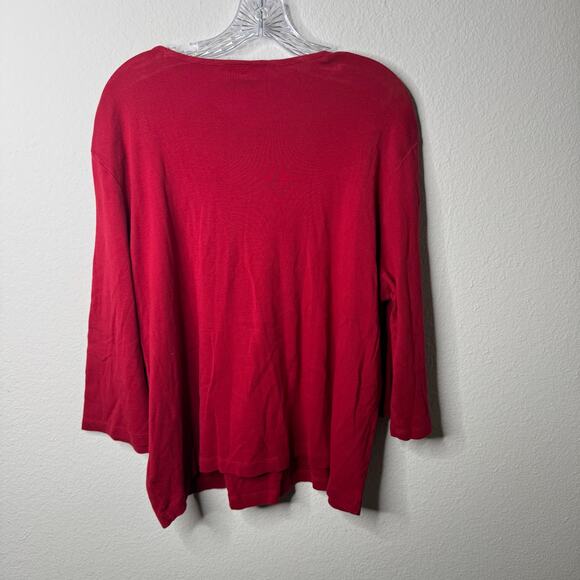 Lauren Ralph Lauren 2X Red 100% Cotton Long Sleeve Top Logo Button Classic Fit - Picture 2 of 8